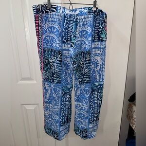 Lilly Pulitzer Blue and White Patterned Wide Leg Pants